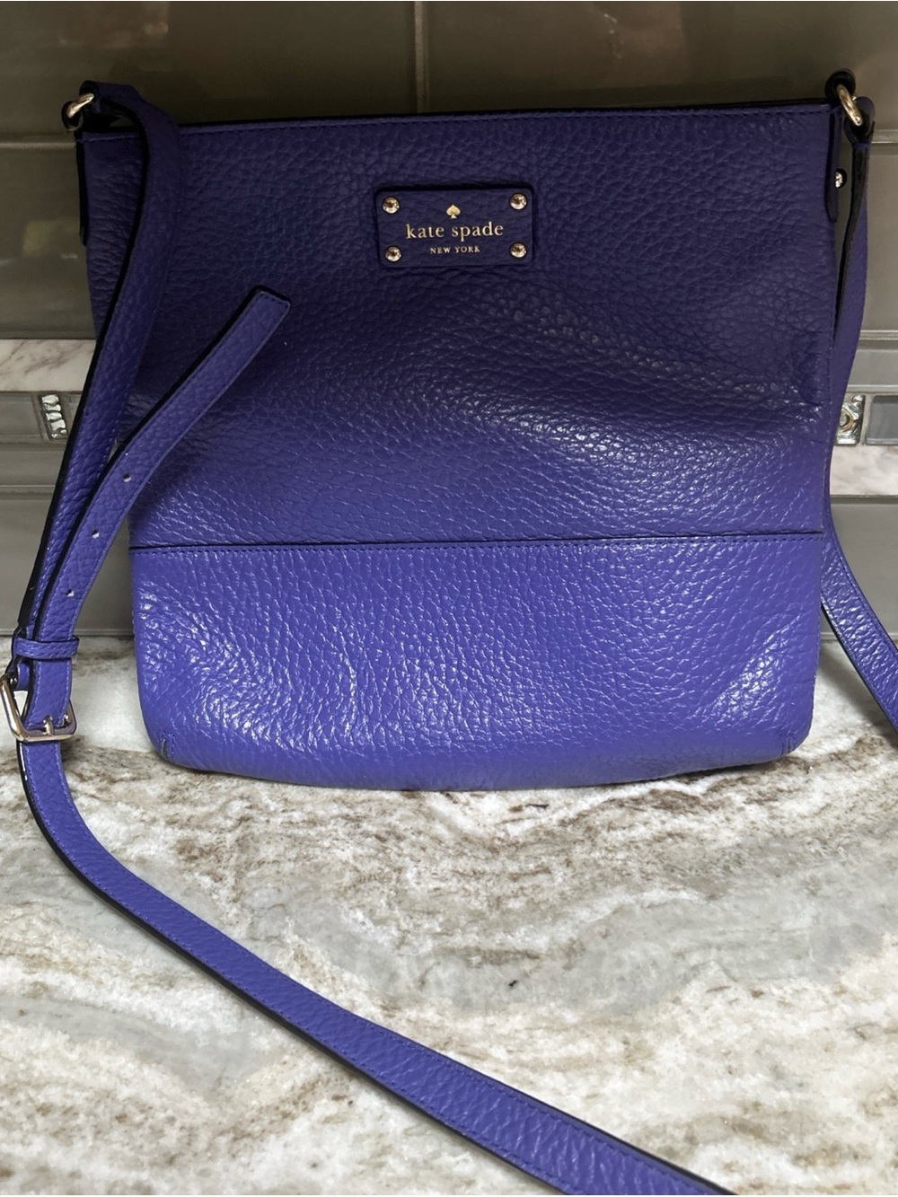 Kate Spade Bay Street CORA Crossbody Shoulder Bag Purple Pebbled Leather